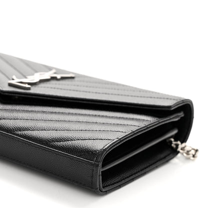 Saint Laurent Grain De Poudre Matelasse Chevron Monogram Chain Wallet Black 9 of 9
