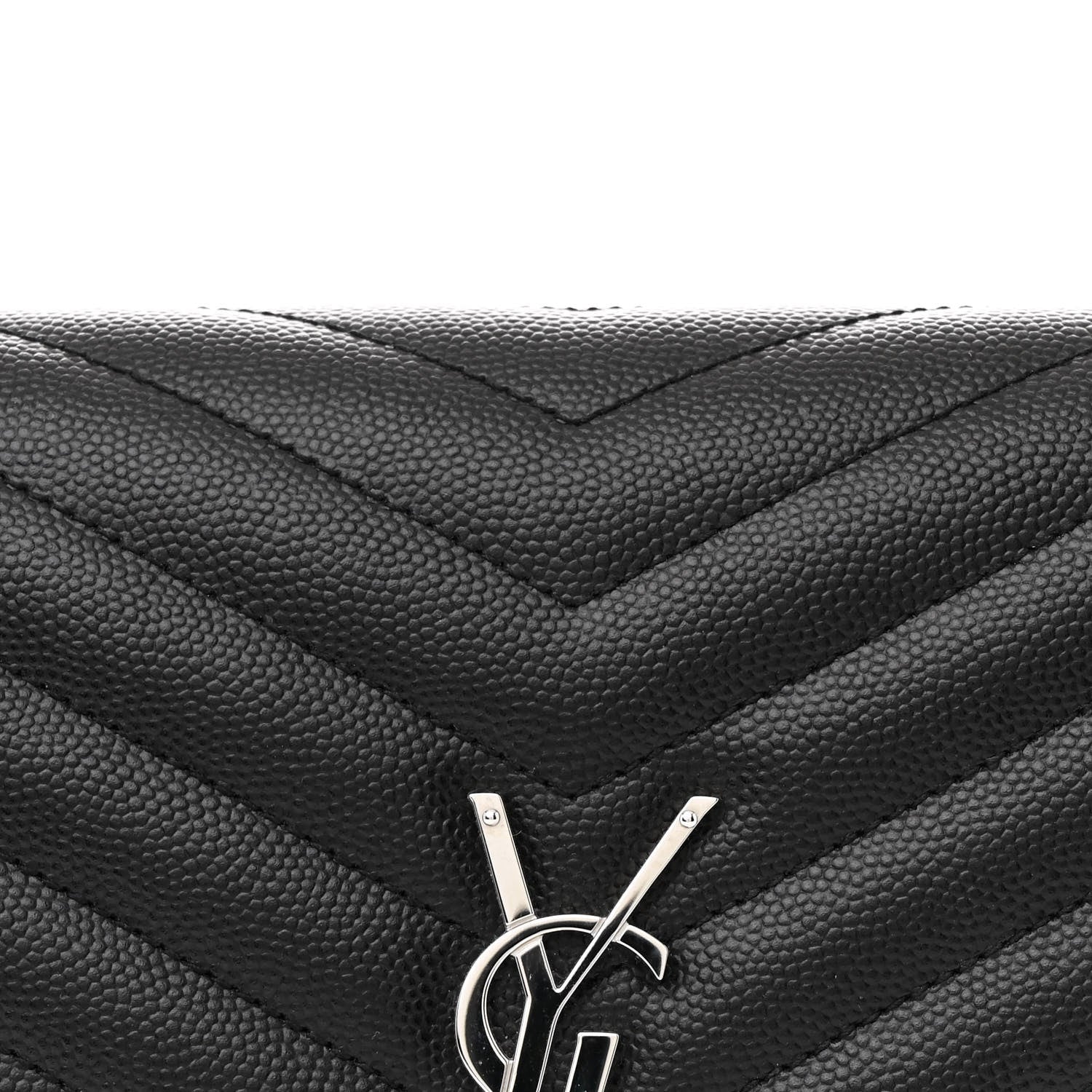Saint Laurent Grain De Poudre Matelasse Chevron Monogram Envelope Clutch Black 8 of 10
