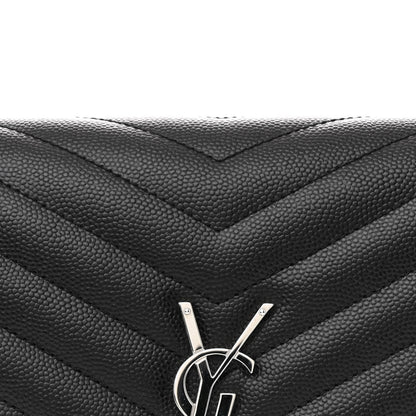 Saint Laurent Grain De Poudre Matelasse Chevron Monogram Envelope Clutch Black 8 of 10