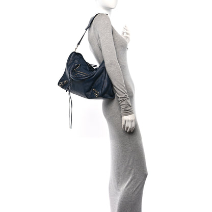 Balenciaga Chevre Silver Metallic Edge Hardware S City Bleu Nuit Dark Sea 3 of 14