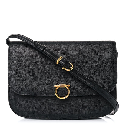 Salvatore Ferragamo Hammered Calfskin Round Gancini Crossbody Bag Black 1 of 8