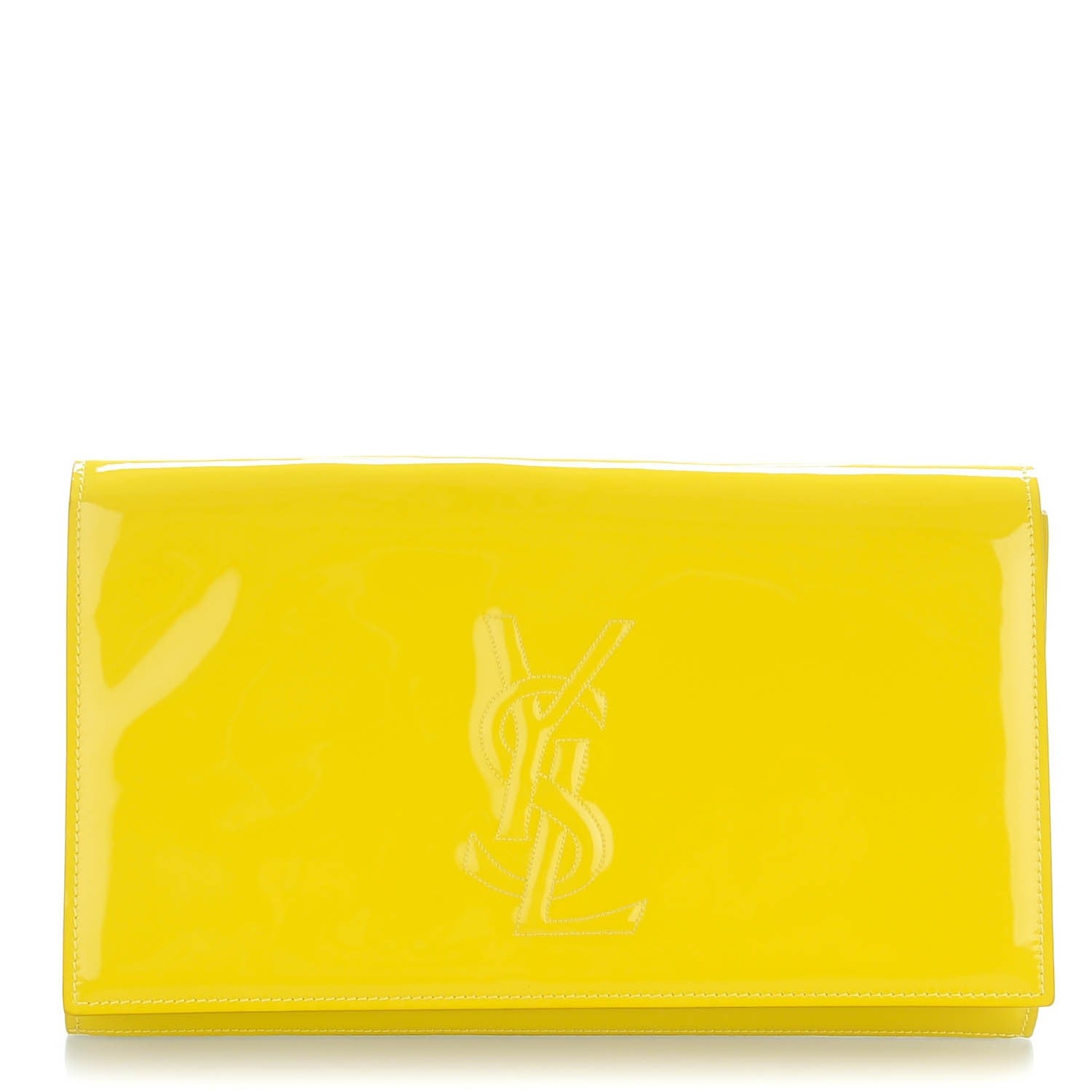 Saint Laurent Patent Calfskin Monogram Large Belle De Jour Clutch Yellow 1 of 7