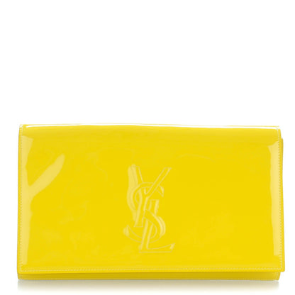 Saint Laurent Patent Calfskin Monogram Large Belle De Jour Clutch Yellow 1 of 7