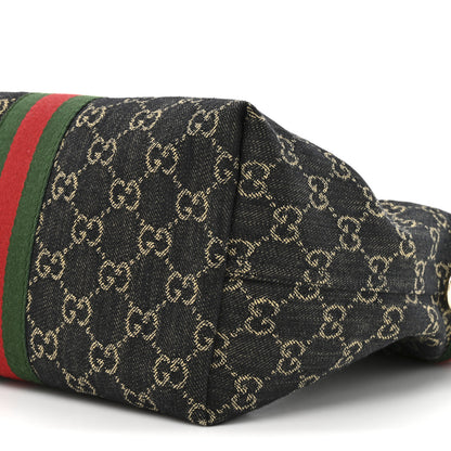 Gucci Denim GG Monogram Web Small Giglio Tote Black Ivory 9 of 10