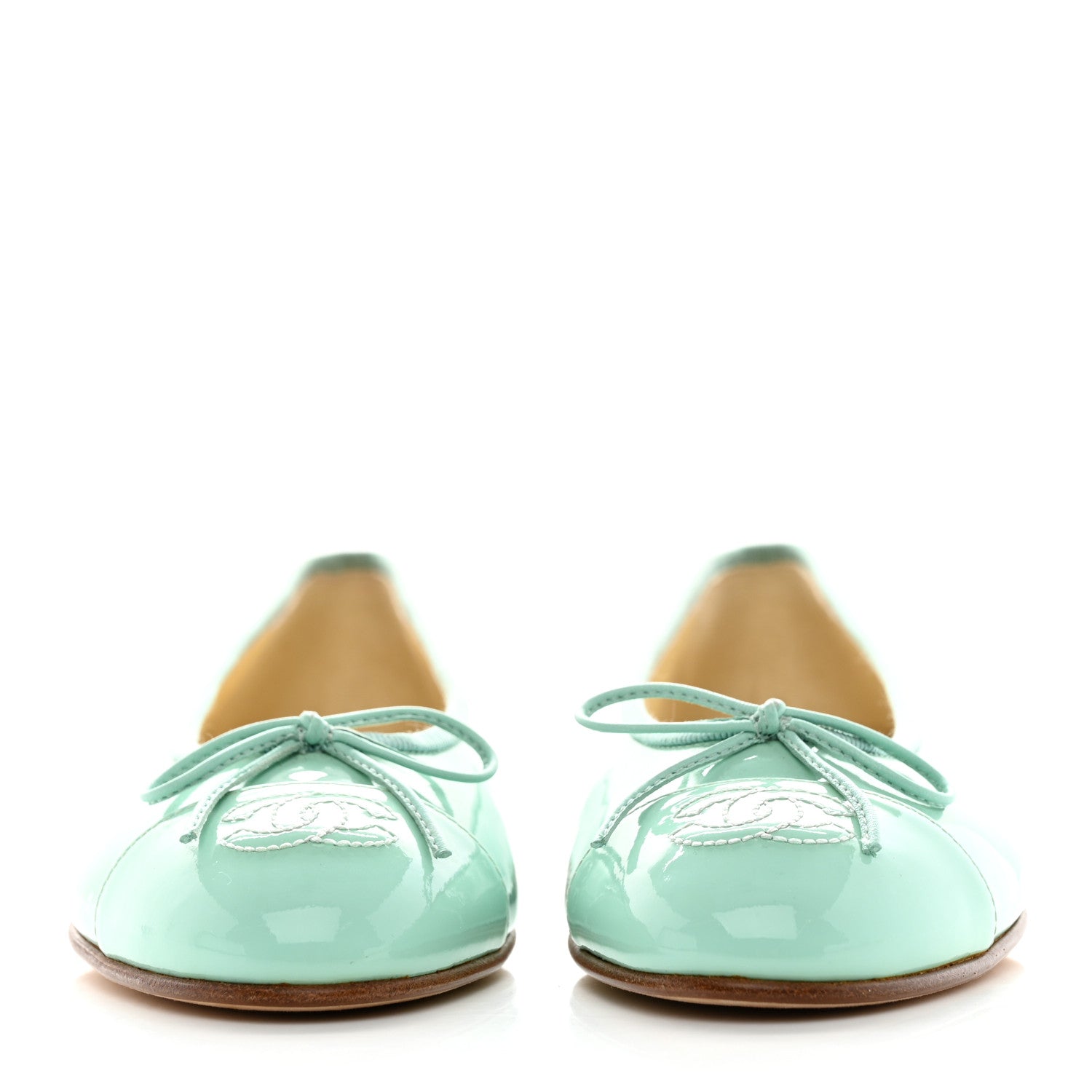 Chanel Patent Calfskin CC Cap Toe Ballerina Flats 36.5 Light Green 2 of 12