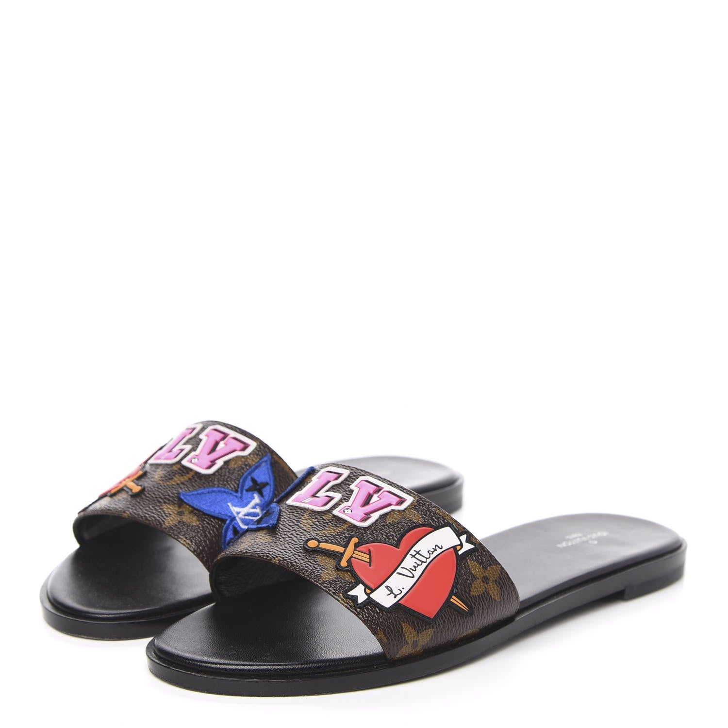 Louis Vuitton Patent Calfskin Monogram Black Heart Flat Mules 39 Cacao 3 of 10