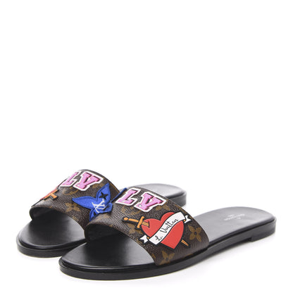 Louis Vuitton Patent Calfskin Monogram Black Heart Flat Mules 39 Cacao 3 of 10