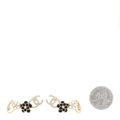 Chanel Crystal Enamel Flower CC Earrings Gold White Black 2 of 6