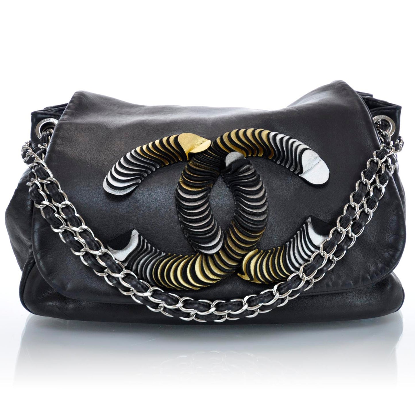 Lambskin Disc Flap Bag Black