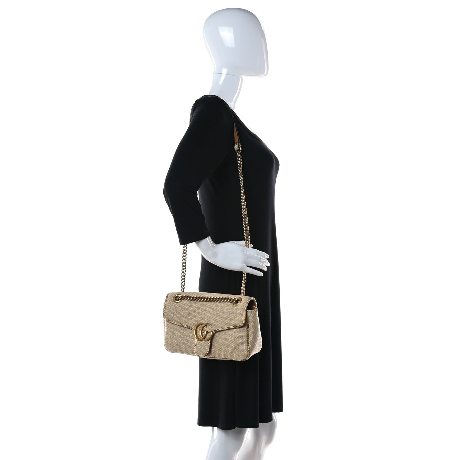 Gucci Raffia Elaphe Matelasse Small GG Marmont Shoulder Bag Natural Cream Brown 2 of 11
