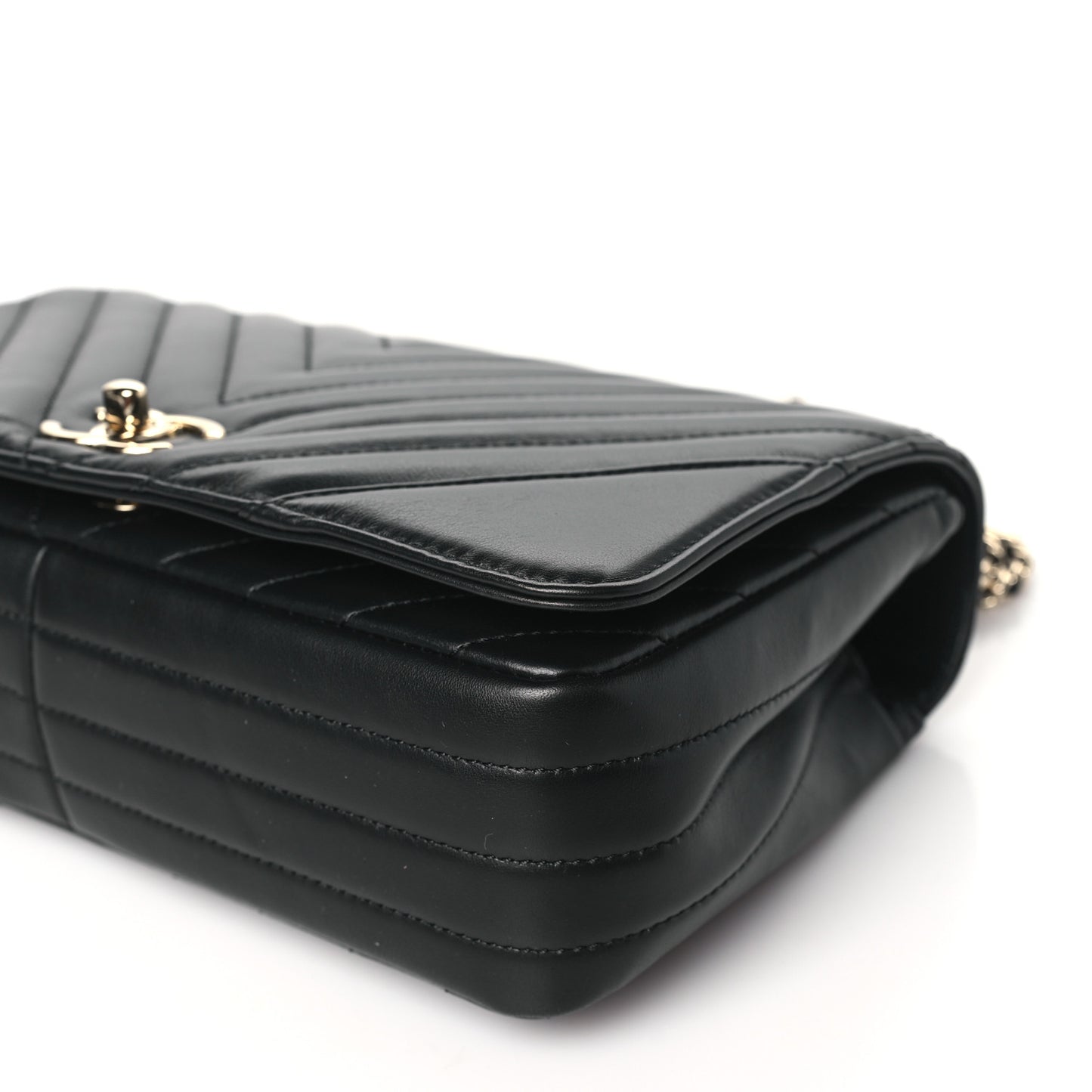 Calfskin Chevron Quilted Medium Statement Flap Black