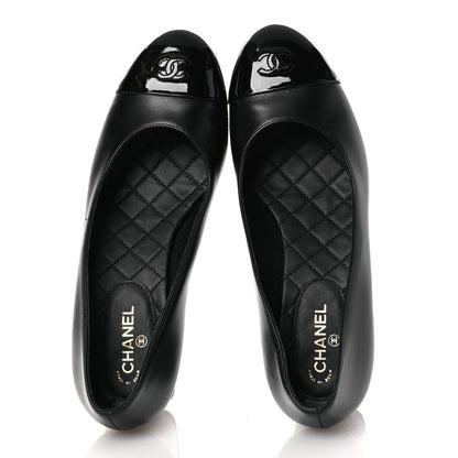 Chanel Lambskin Patent Cap Toe CC Pumps 37 Black 2 of 13