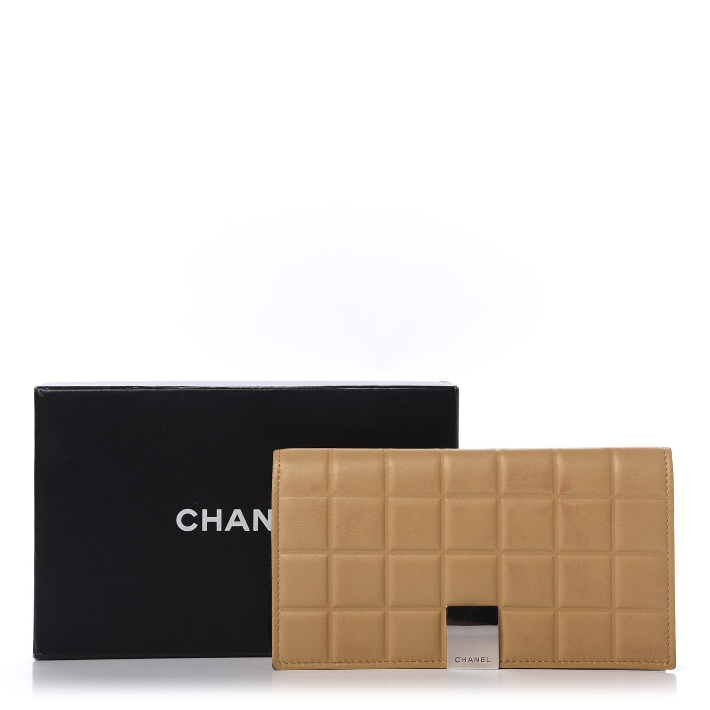 Lambskin Quilted Chocolate Bar Long Wallet Beige