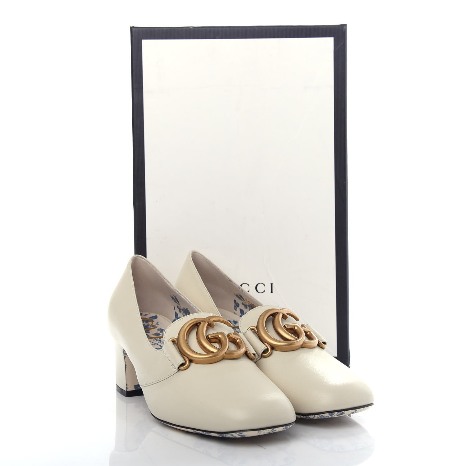 Gucci Malaga Kid GG Victoire 55mm Loafer Pumps 37 Vintage White 11 of 11