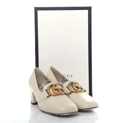 Gucci Malaga Kid GG Victoire 55mm Loafer Pumps 37 Vintage White 11 of 11