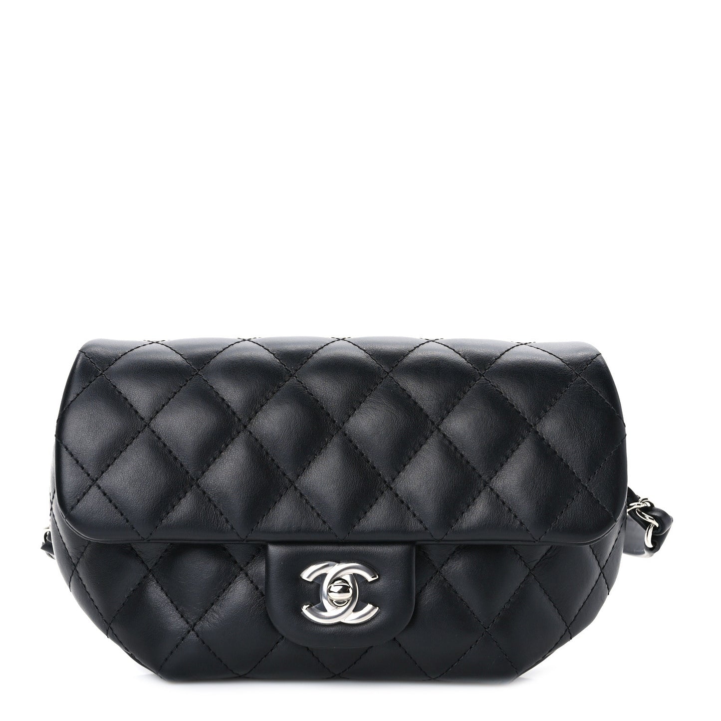 Calfskin Quilted CC Uniform Flap Belt Bag Black