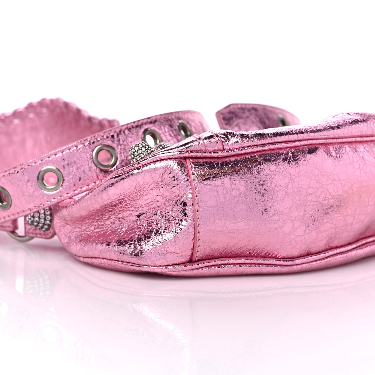 Metallic Agneau Arena Crystal Le Cagole Shoulder Bag XS Met Pink