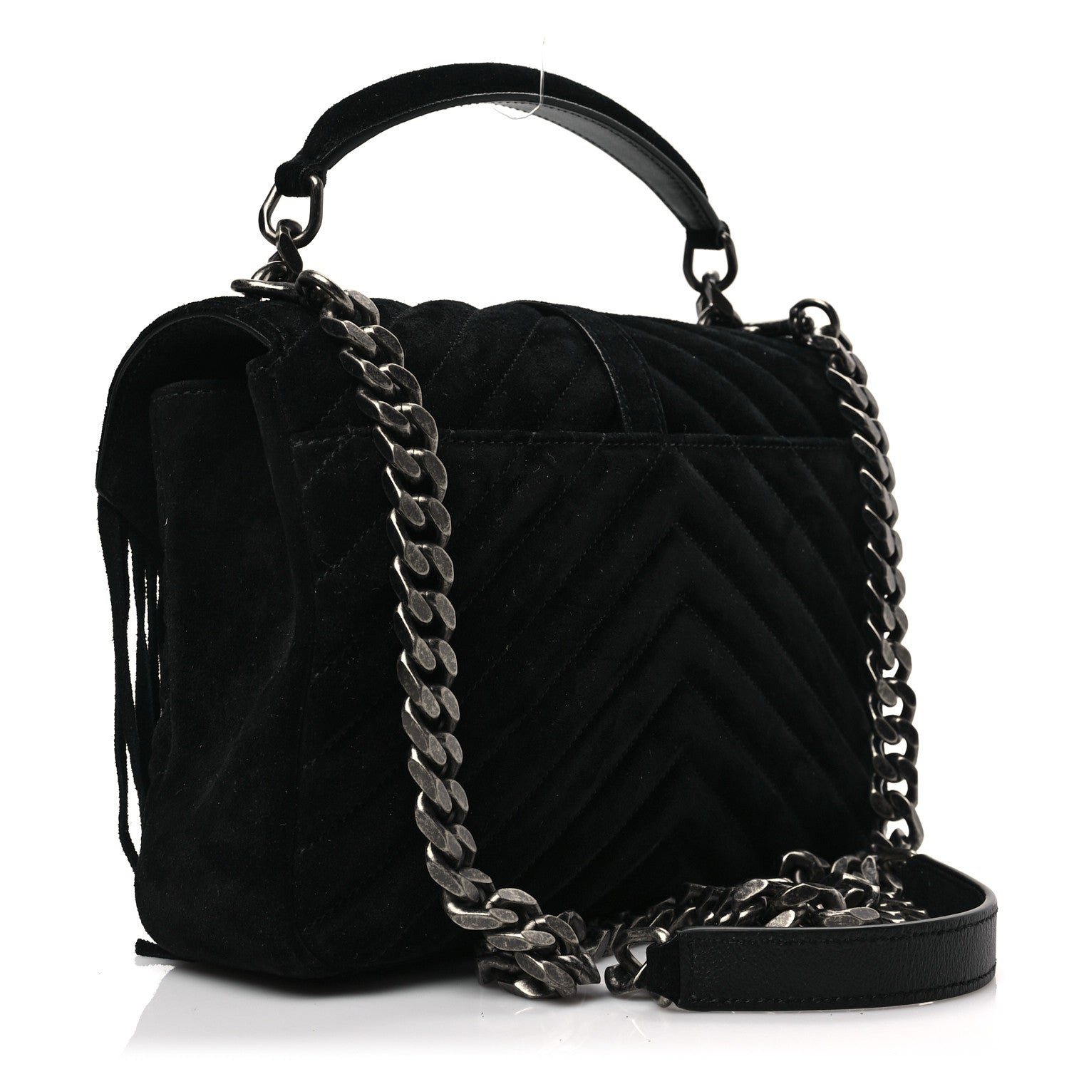 Saint Laurent Suede Fringe Small Monogram Satchel Black 3 of 7