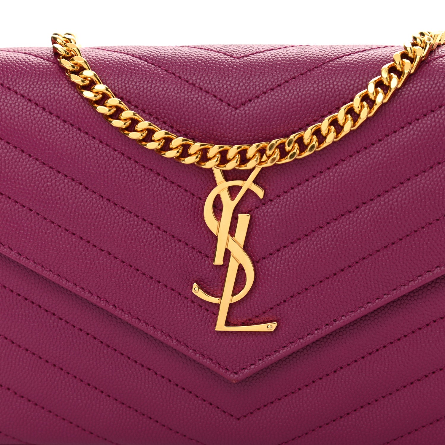 Saint Laurent Grain De Poudre Matelasse Chevron Monogram Chain Wallet Dark Grape 9 of 9