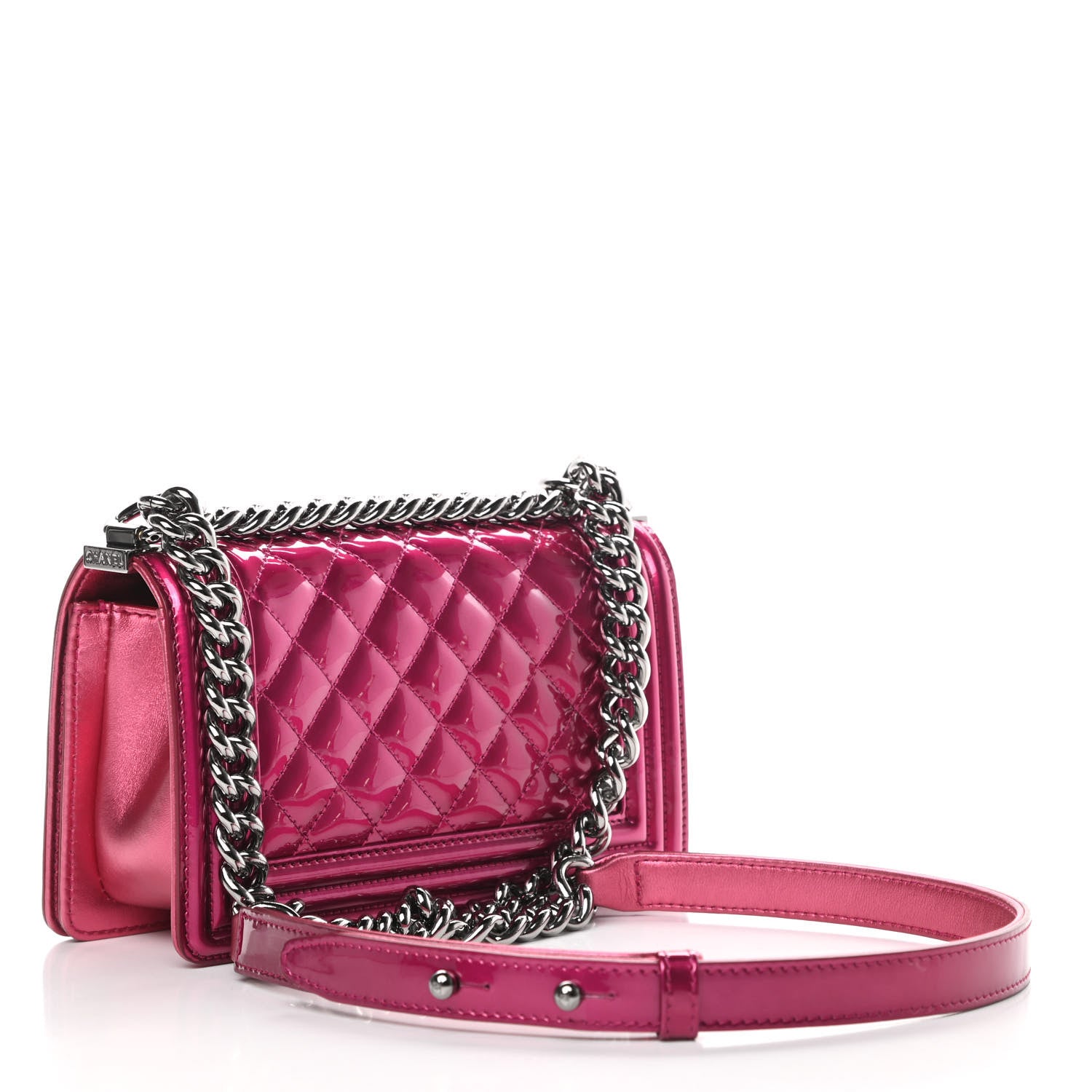 Chanel Metallic Patent Calfskin Quilted Small Boy Flap Pink 4 of 13