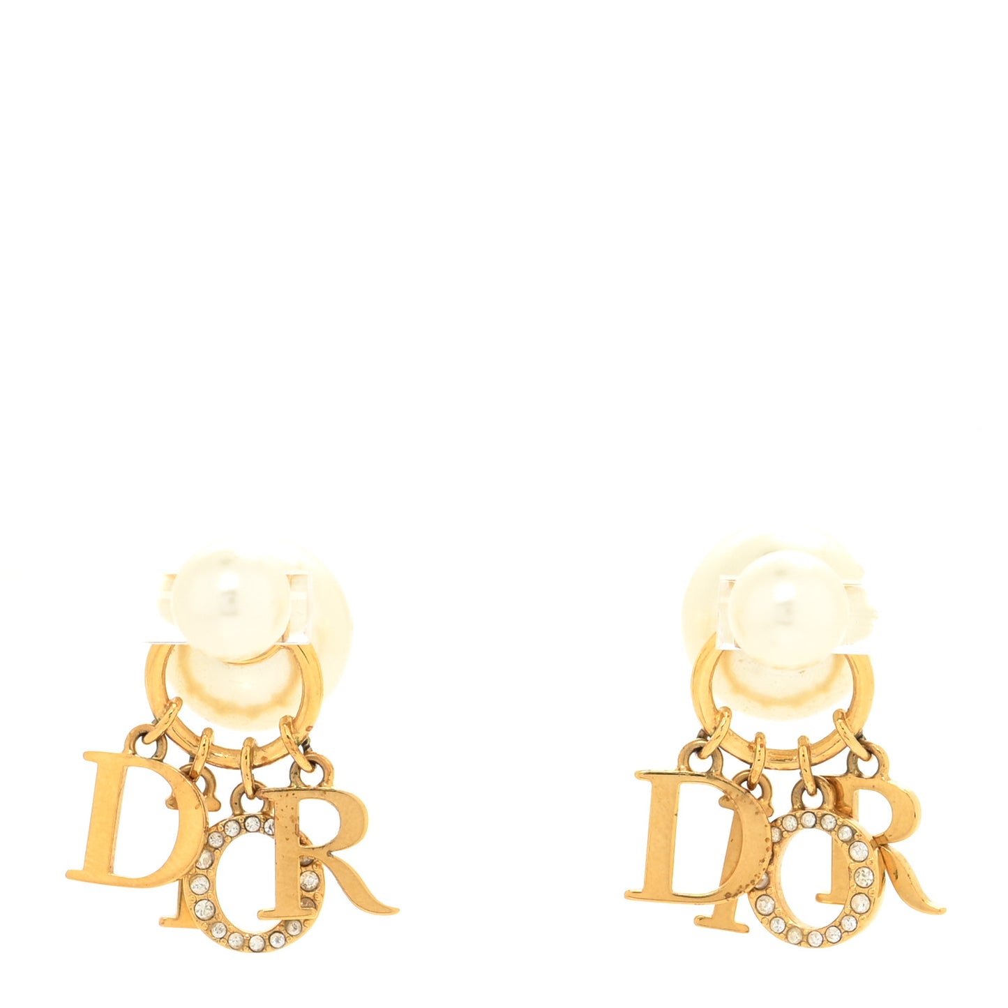 Pearl Crystal Tribal Logo Charms Earrings Gold