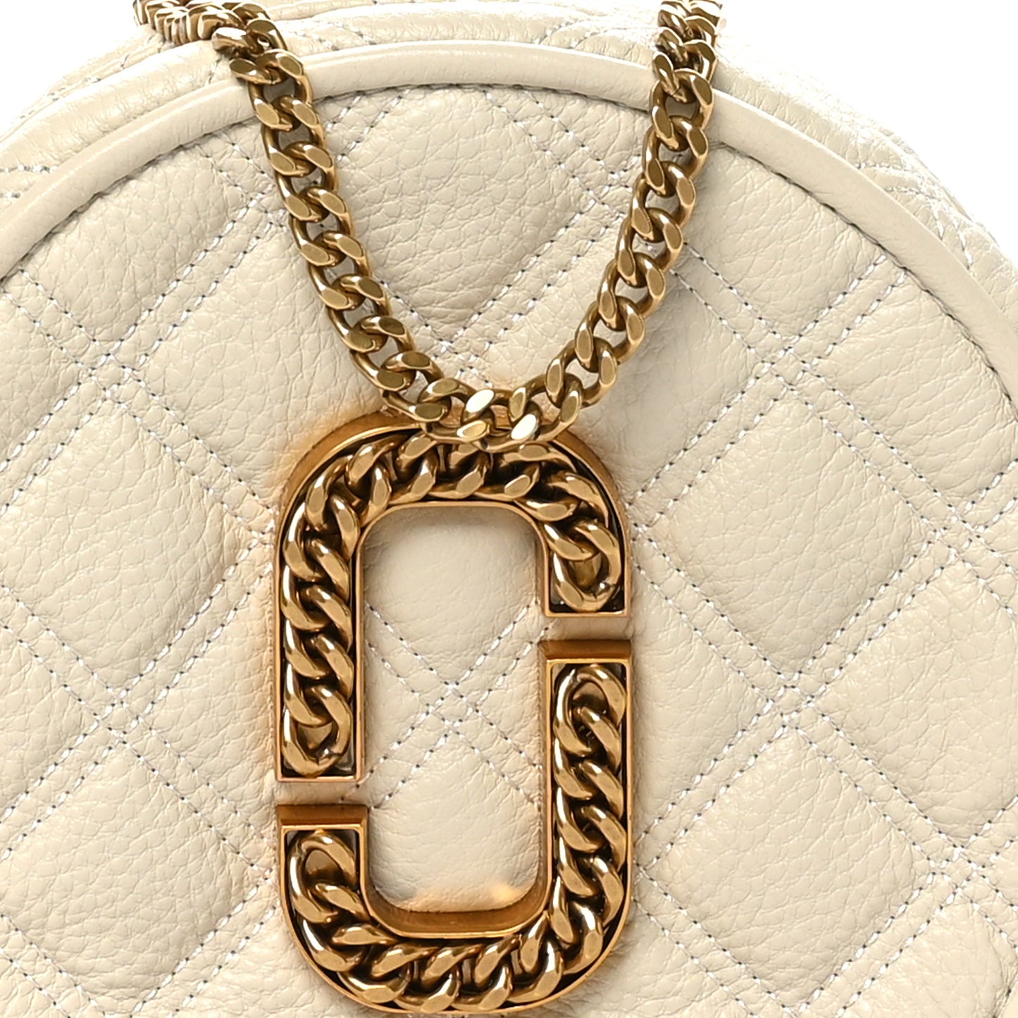 Grained Calfskin Quilted The Status Round Crossbody Oatmilk
