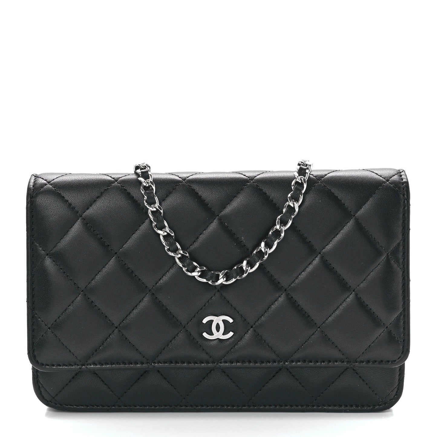 Lambskin Quilted Wallet On Chain WOC Black