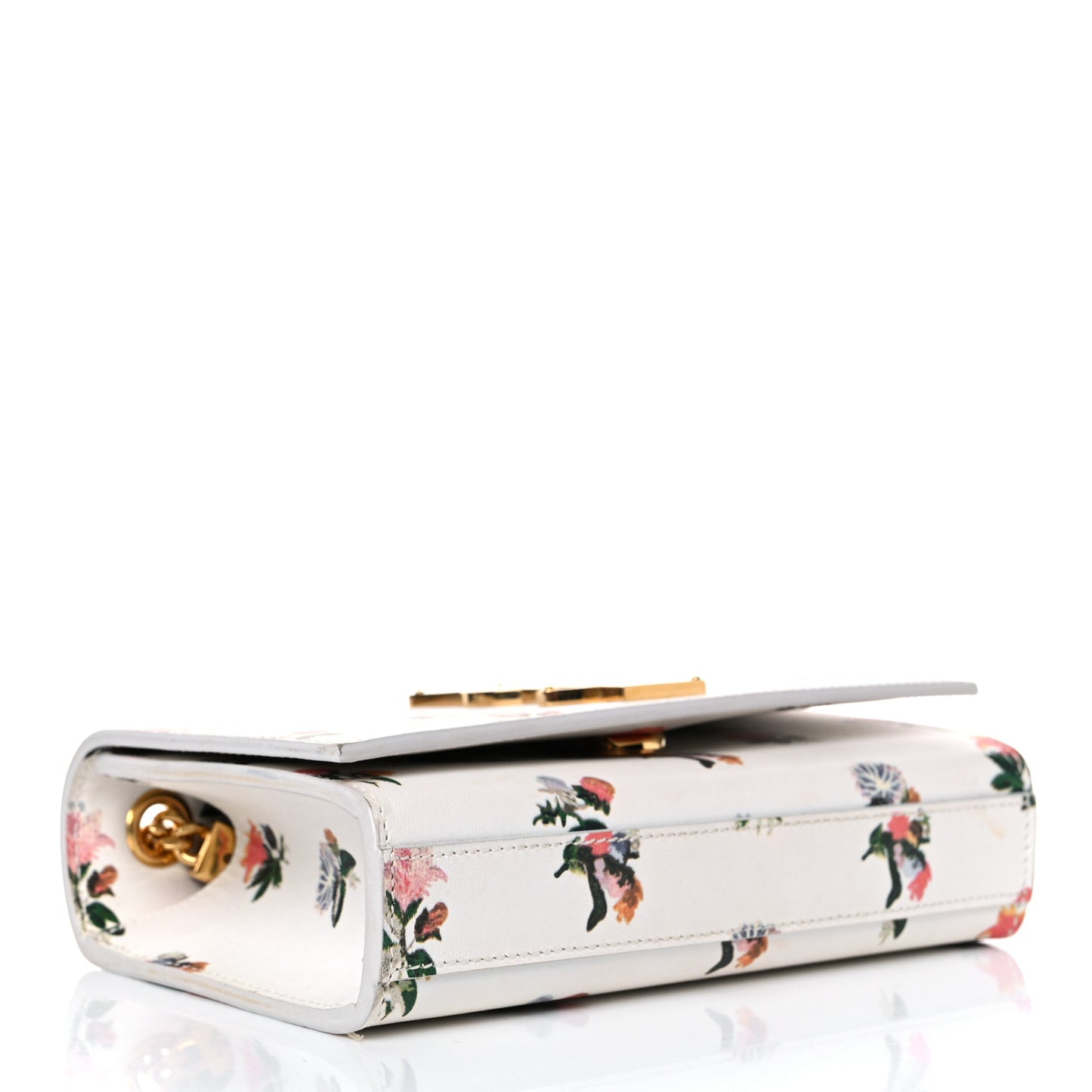 Calfskin Prairie Flower Printed Small Classic Monogram Kate Satchel White