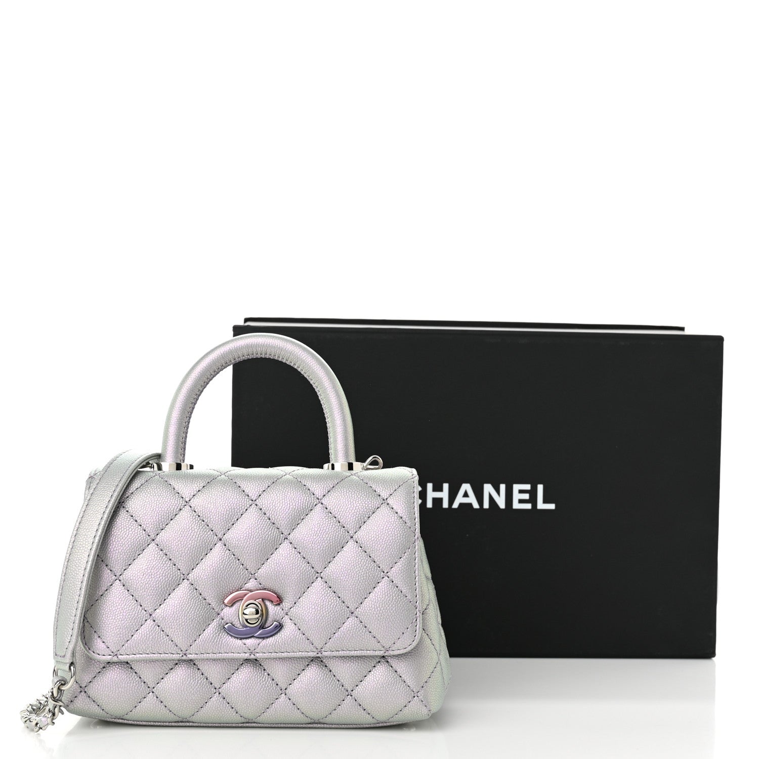 Chanel Iridescent Caviar Quilted Extra Mini Coco Handle Flap Purple 11 of 11