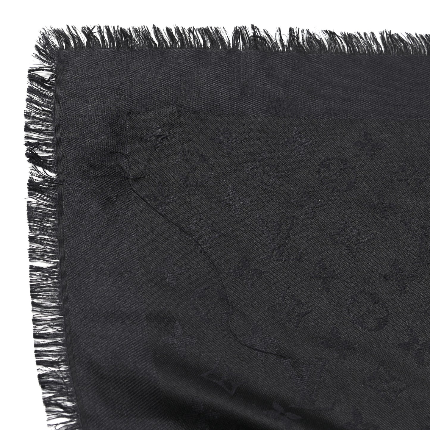 Silk Wool Rabbit Fur Flowergram Shawl Black