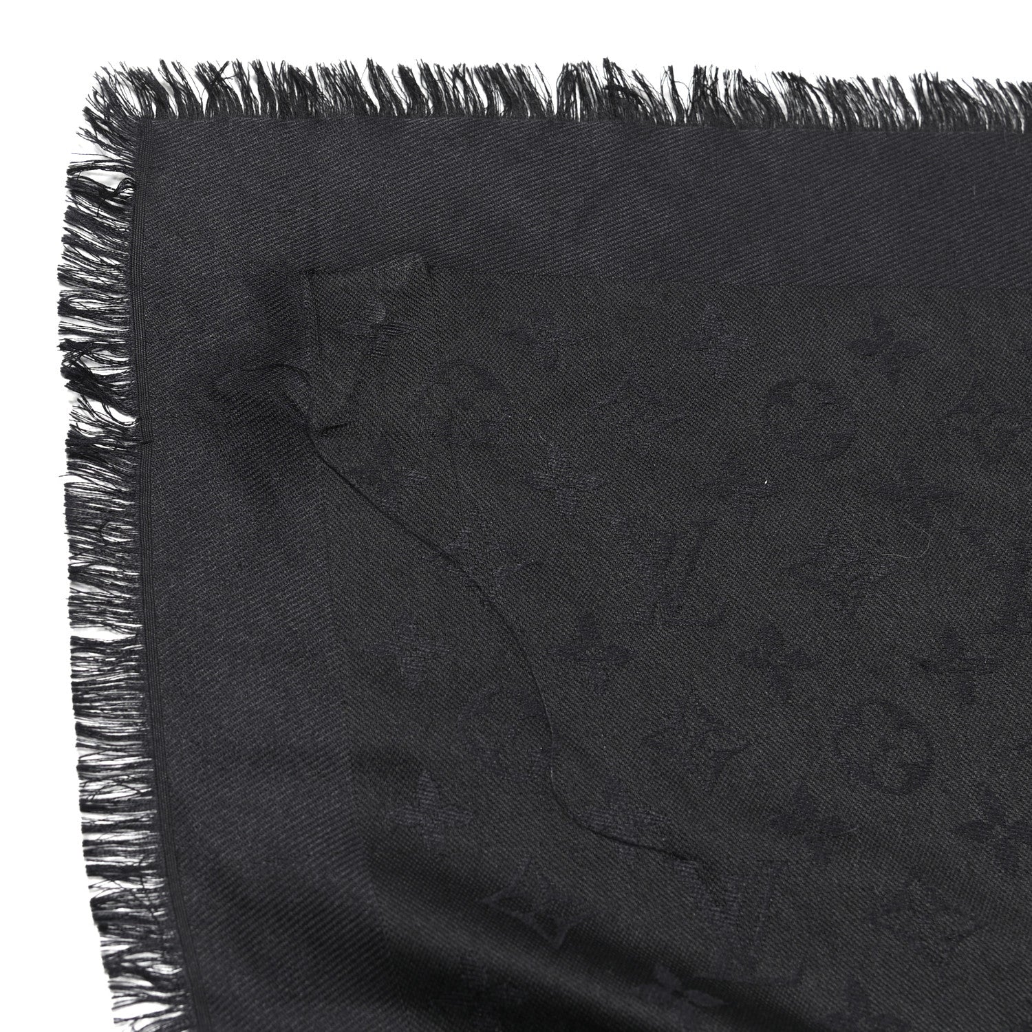Louis Vuitton Silk Wool Rabbit Fur Flowergram Shawl Black 3 of 4