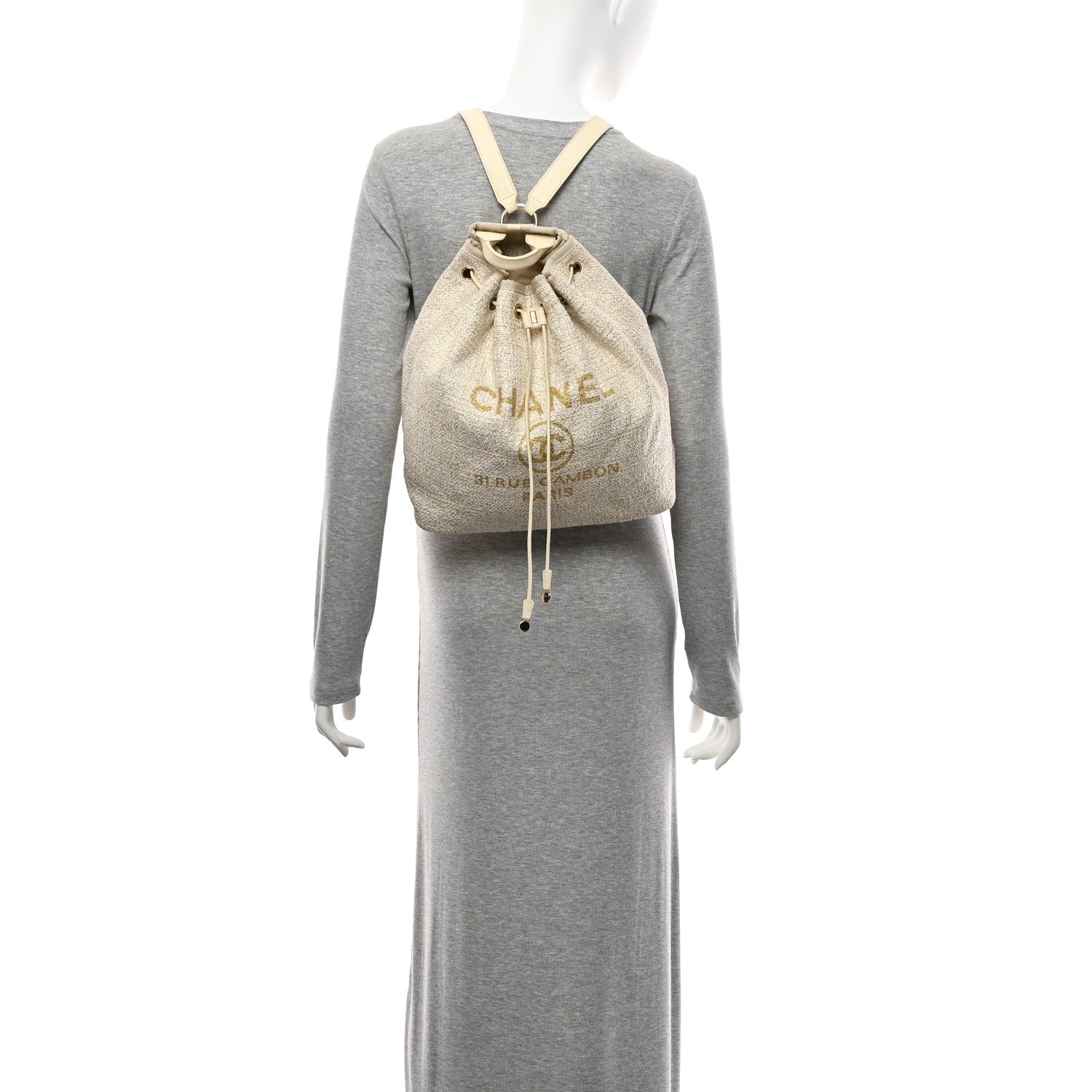 Chanel Canvas Large Deauville Backpack Light Beige 2 of 10