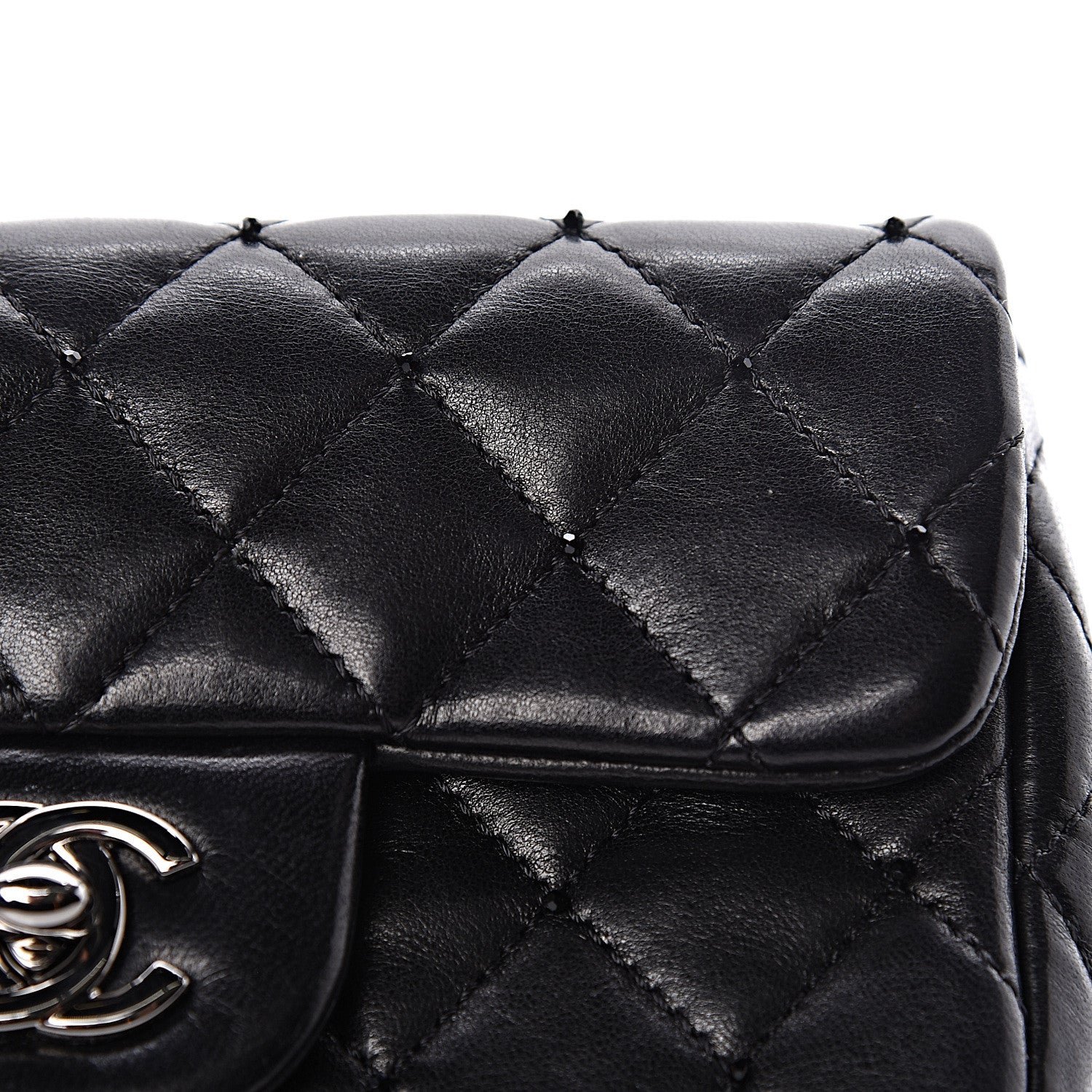 Chanel Lambskin Beaded Quilted Extra Mini Square Flap Black 12 of 15