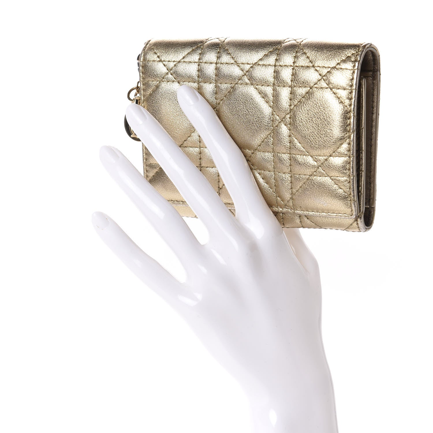 Christian Dior Metallic Lambskin Cannage Lady Dior Wallet Gold 2 of 11