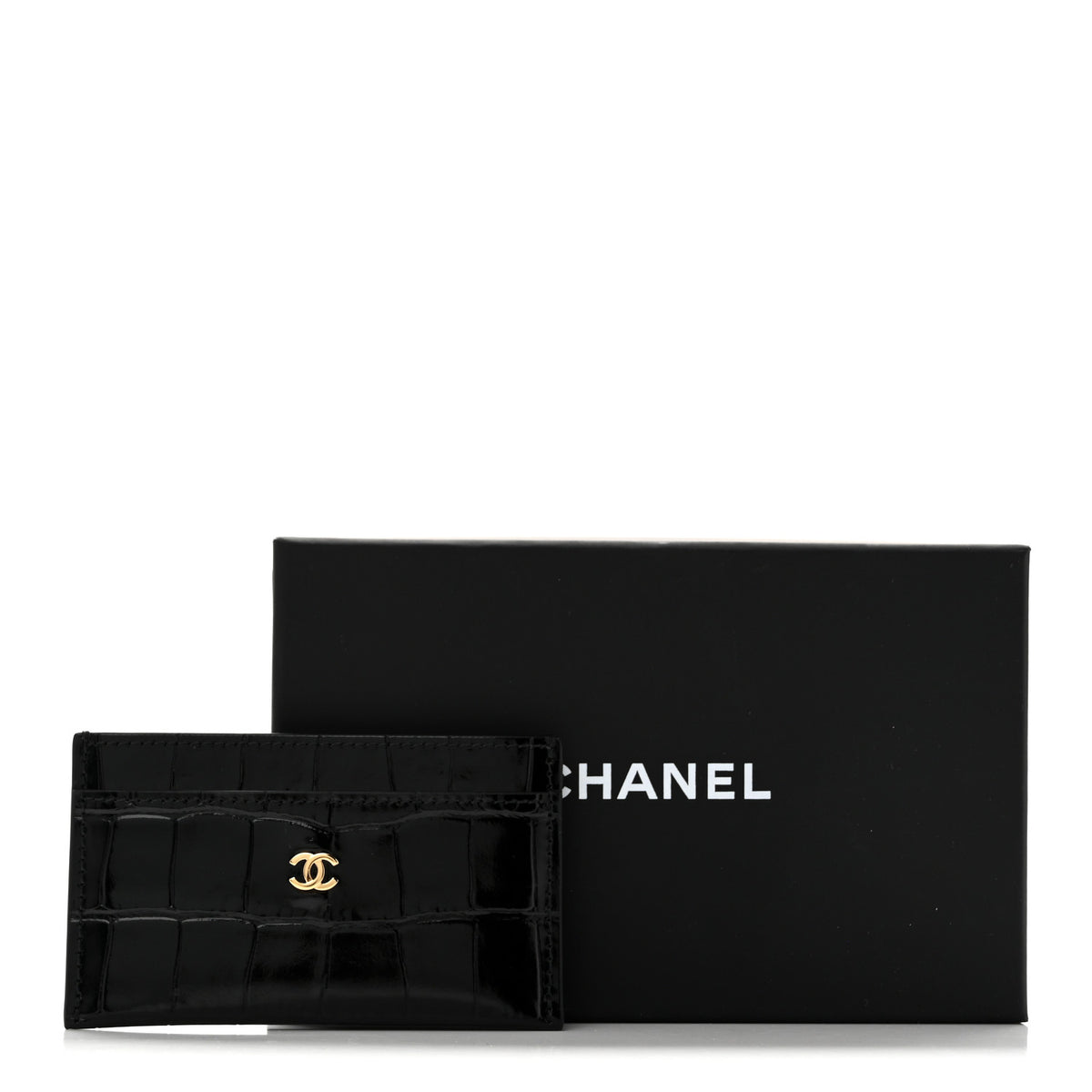 Calfskin Crocodile Embossed Crococo Card Holder Black