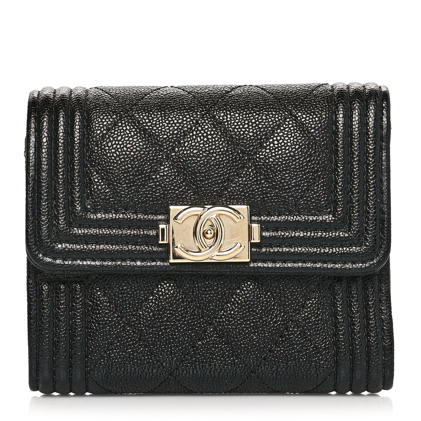 Caviar Quilted Compact Boy Wallet Black