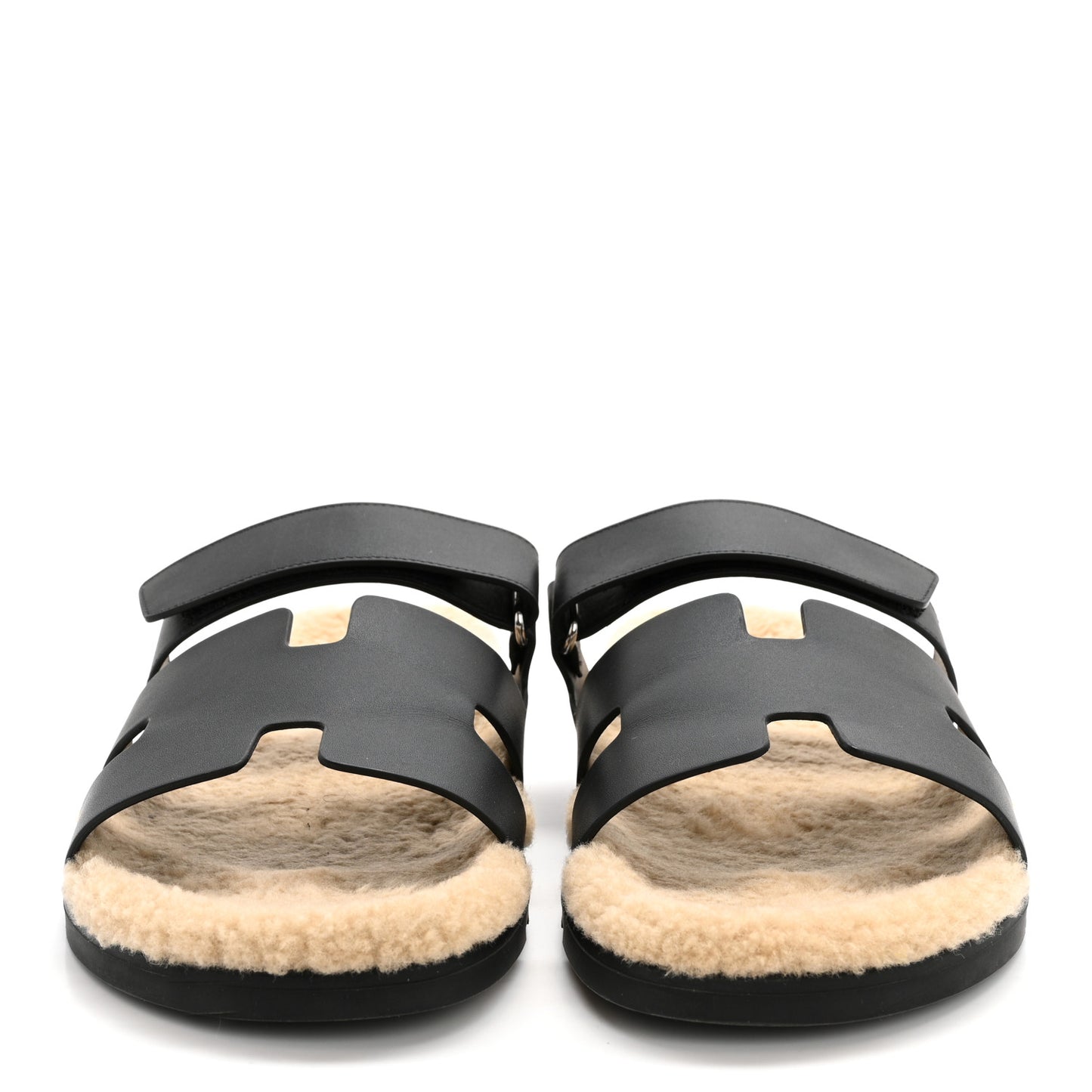 Calfskin Woolskin Mens Chypre Sandals 45 Black Ecru