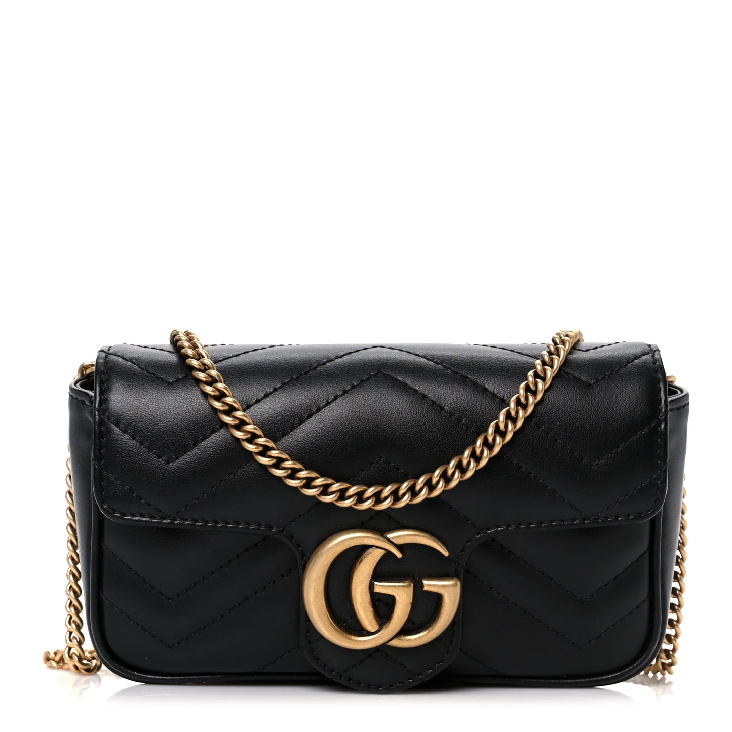 Calfskin Matelasse Super Mini GG Marmont Shoulder Bag Black