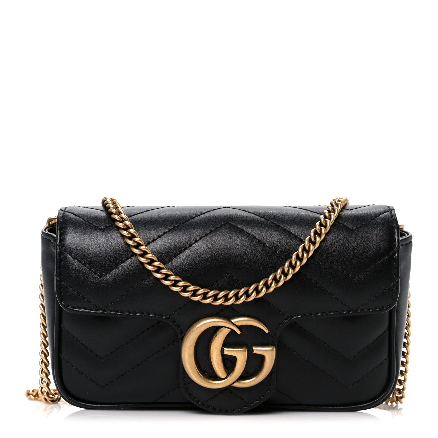 Gucci Calfskin Matelasse Super Mini GG Marmont Shoulder Bag Black 1 of 10