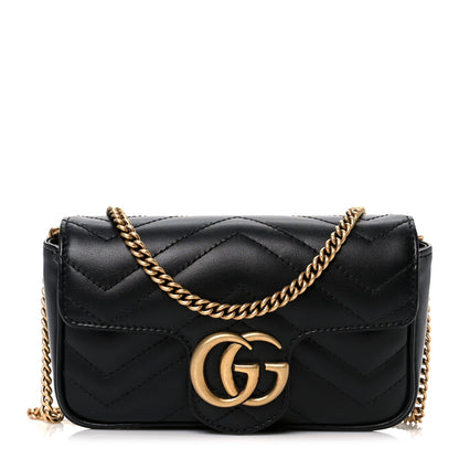 Gucci Calfskin Matelasse Super Mini GG Marmont Shoulder Bag Black 1 of 10