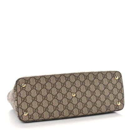 Gucci GG Supreme Monogram Moon Calfskin Small Zip Top Tote Beige Ebony Hibiscus Red New Rosette 4 of 9