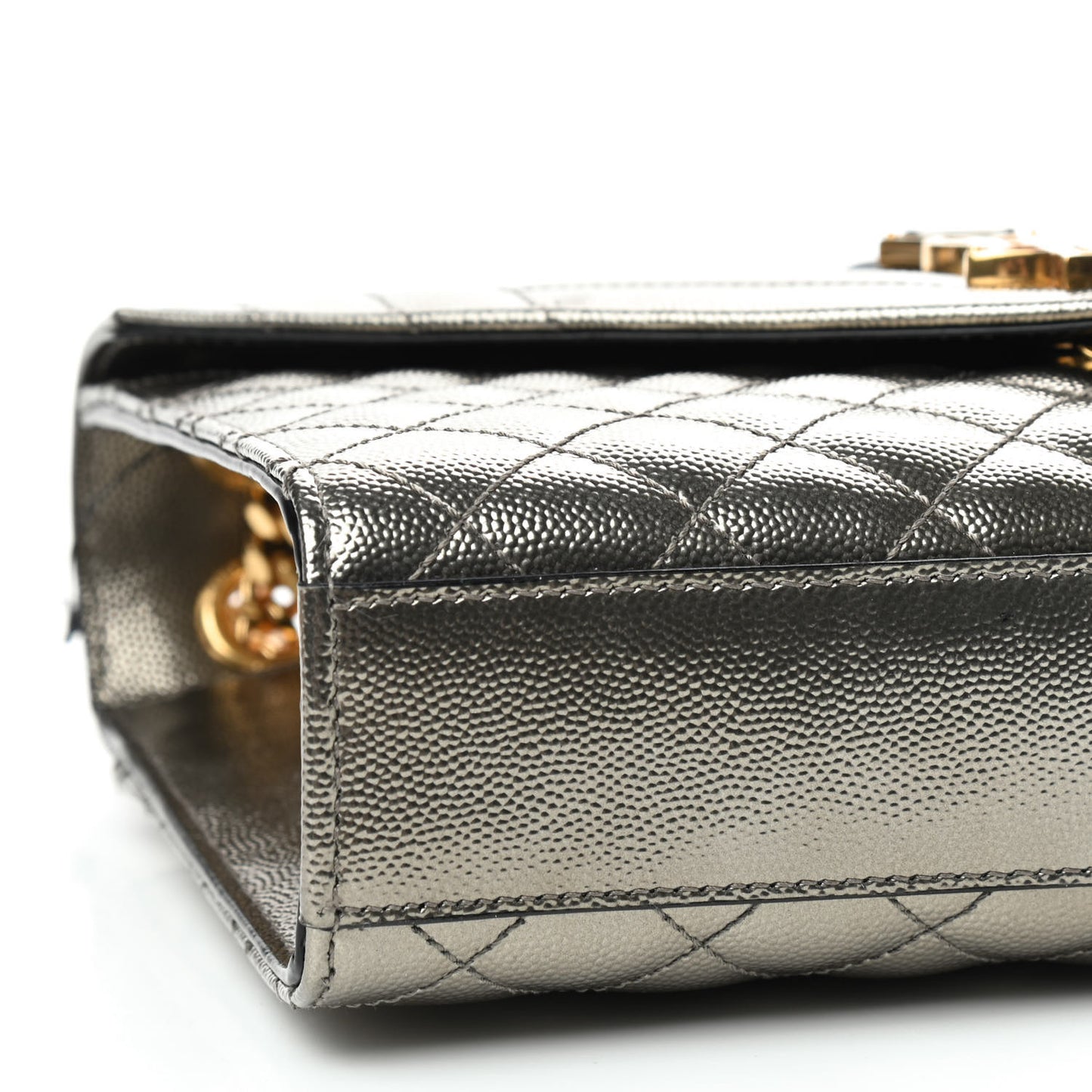 Metallic Grain De Poudre Textured Mixed Matelasse Triquilt Medium Monogram Satchel Piombo