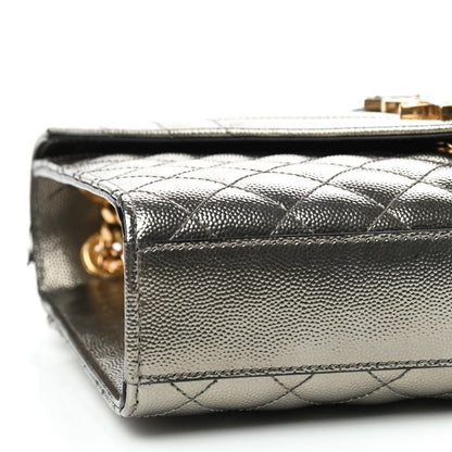 Saint Laurent Metallic Grain De Poudre Textured Mixed Matelasse Triquilt Medium Monogram Satchel Piombo 7 of 8