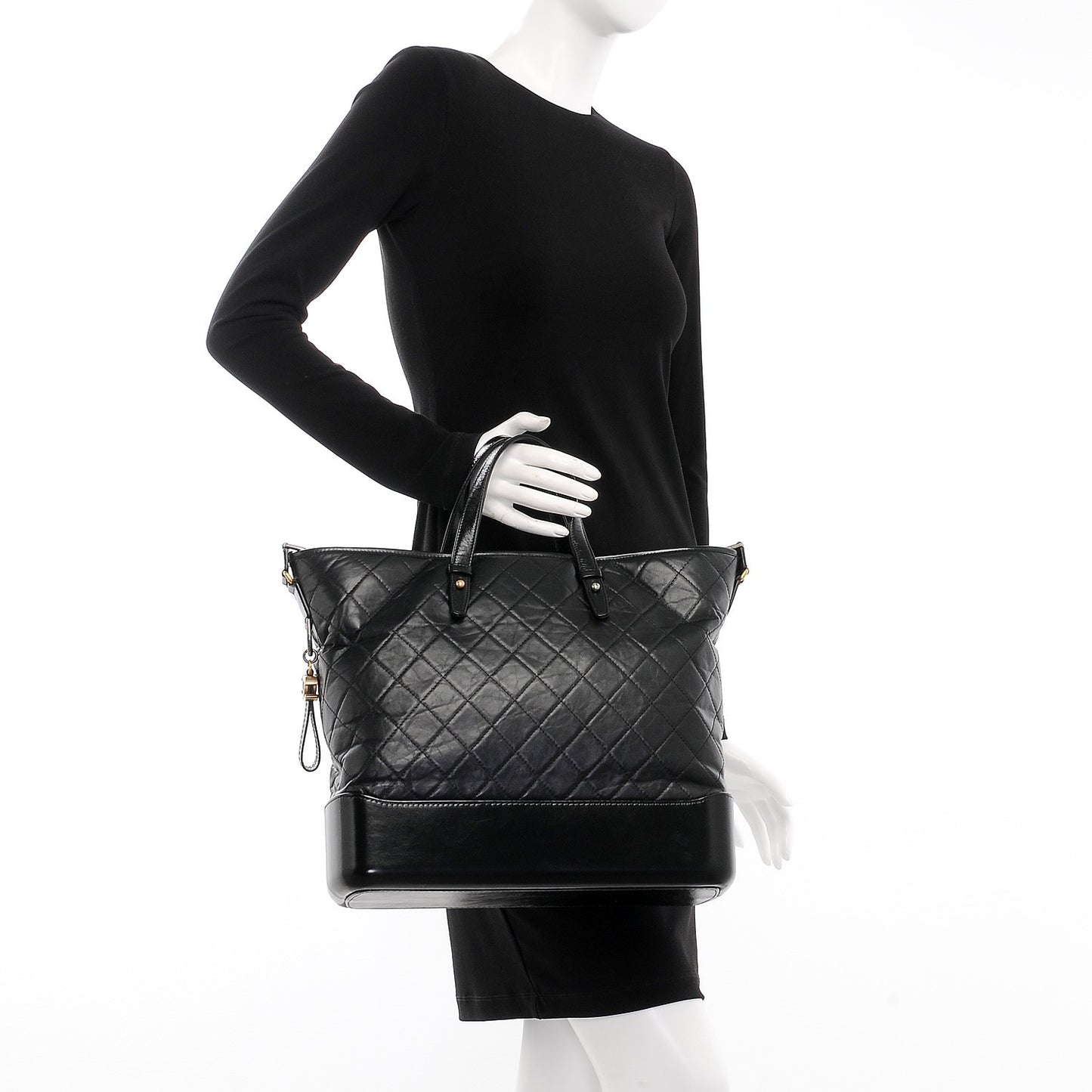 Calfskin Quilted Large Gabrielle Shopping Tote Black