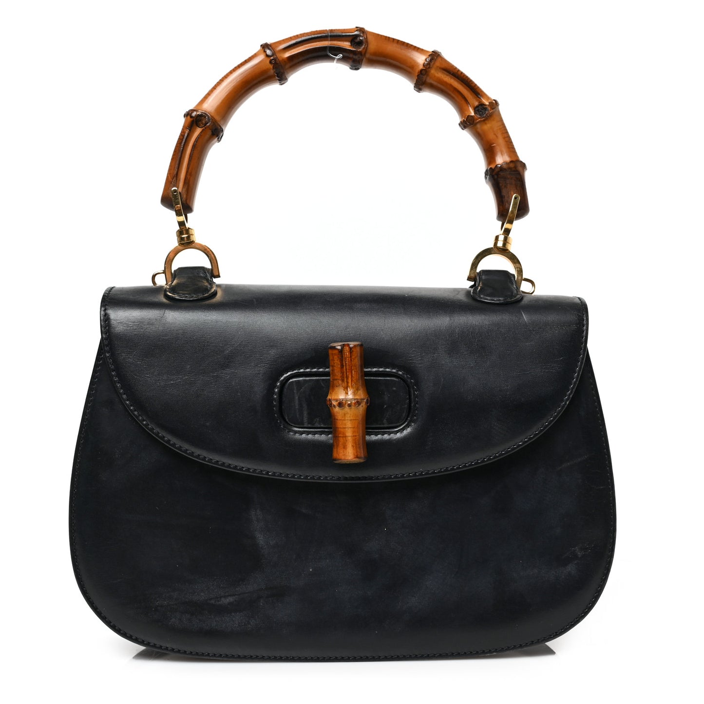 Calfskin Bamboo Top Handle Bag Black