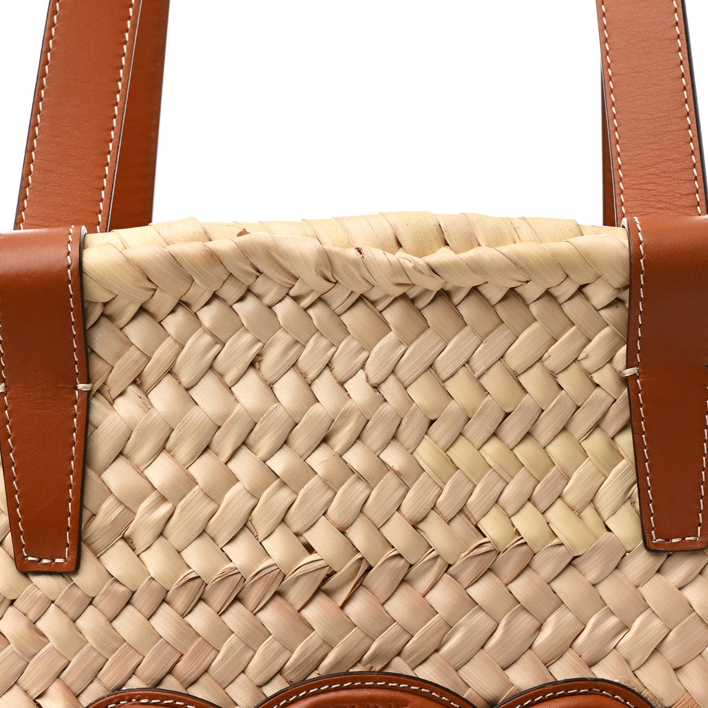 Raffia Calfskin Triomphe Medium Panier Tan