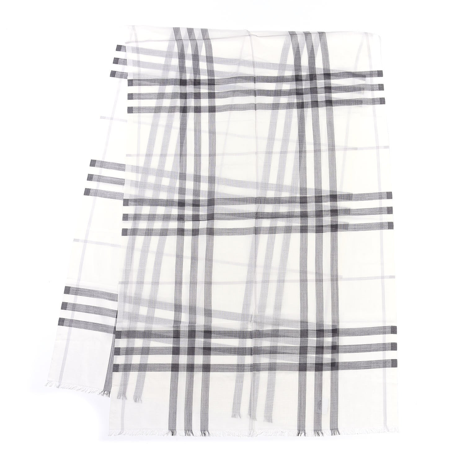 Burberry Wool Silk Gauze Giant Check Lightweight Scarf White Light Grey 1 of 3