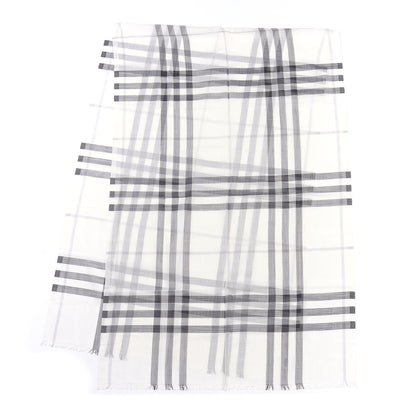 Burberry Wool Silk Gauze Giant Check Lightweight Scarf White Light Grey 1 of 3
