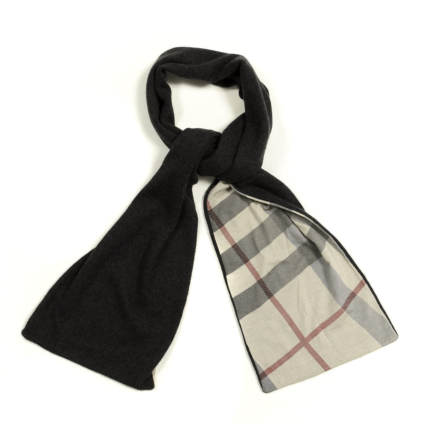 Cashmere Wool Solid To Check Knitted Scarf Black
