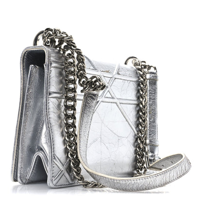 Christian Dior Metallic Crinkled Lambskin Medium Diorama Flap Bag Silver 3 of 9
